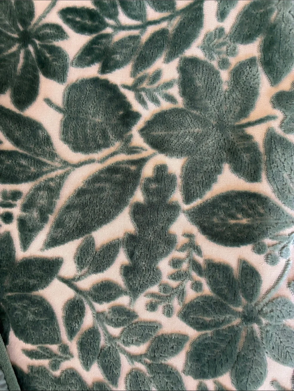 Lillian August Home Table Runner Green Velour velvet floral Botanical  15” x 66”